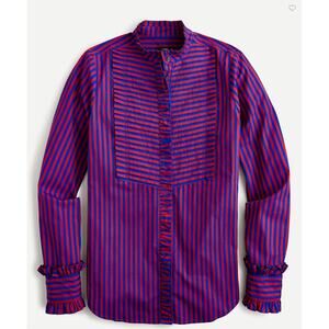 J .CREW NWT Ruffle-trim tuxedo button down shirt in stripe // XS